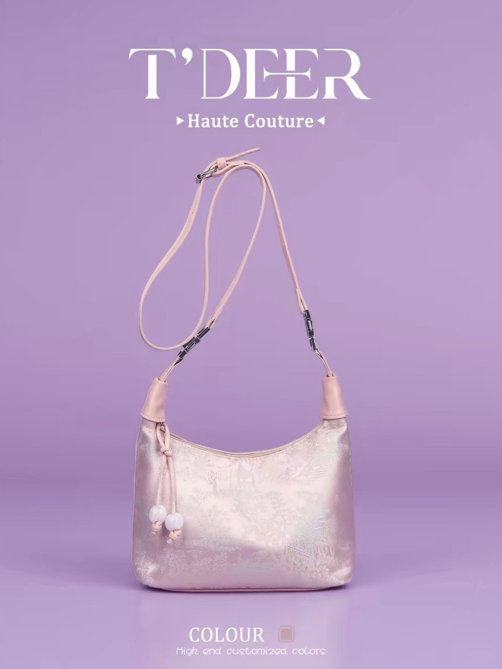 Metallic Pink Crossbody Bag with Tassel Accent